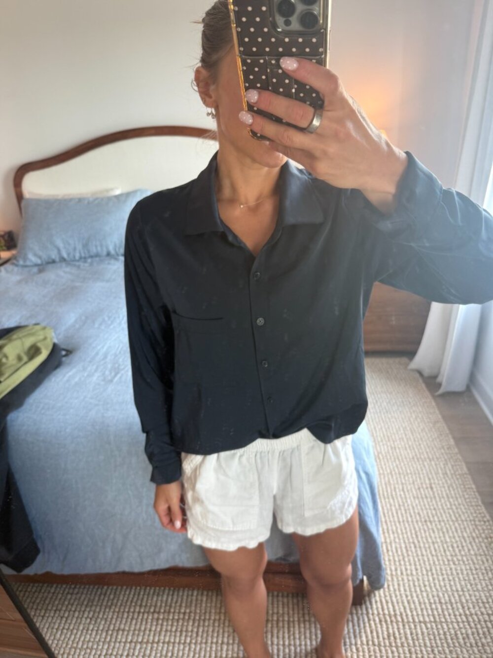 Splendid Long Sleeve Button-Front Blouse – Women's XS – Navy